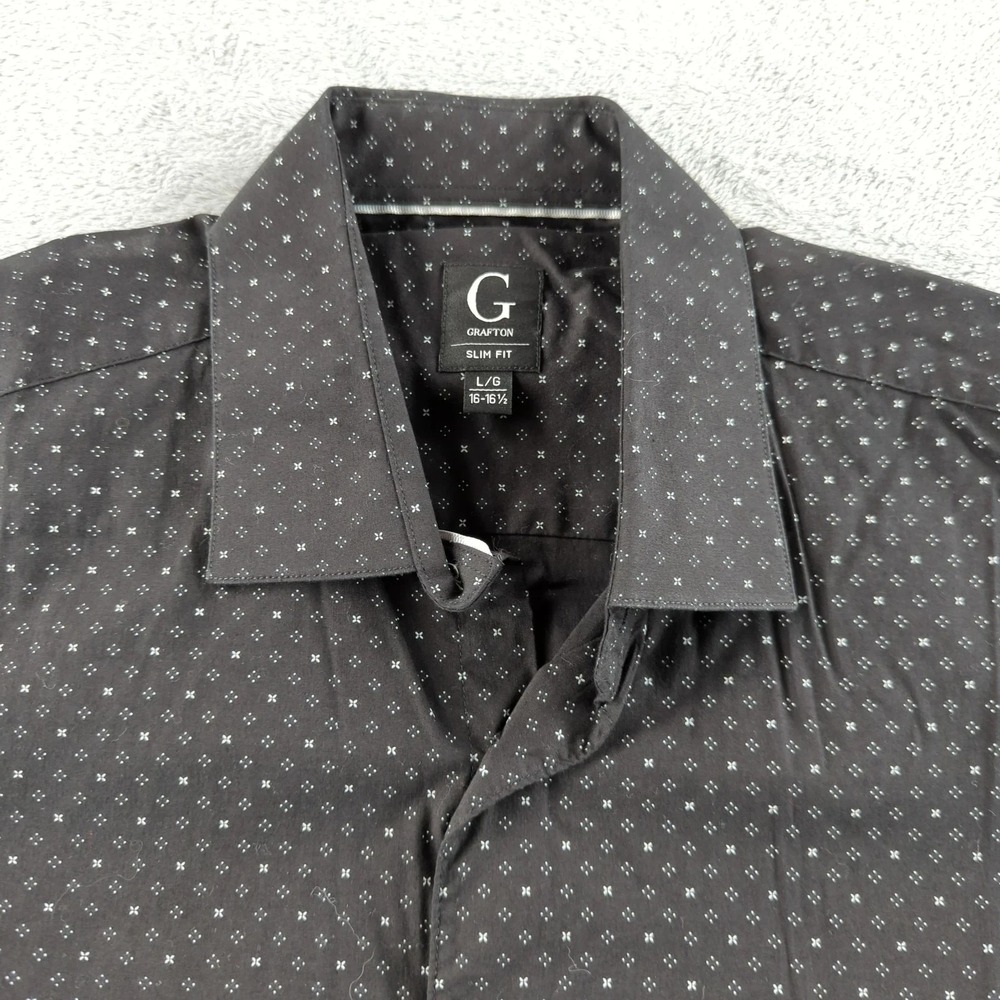 Grafton Shirt Mens Large 16.5 Slim Fit Black Geometric Button Up‎ Dress Shirt